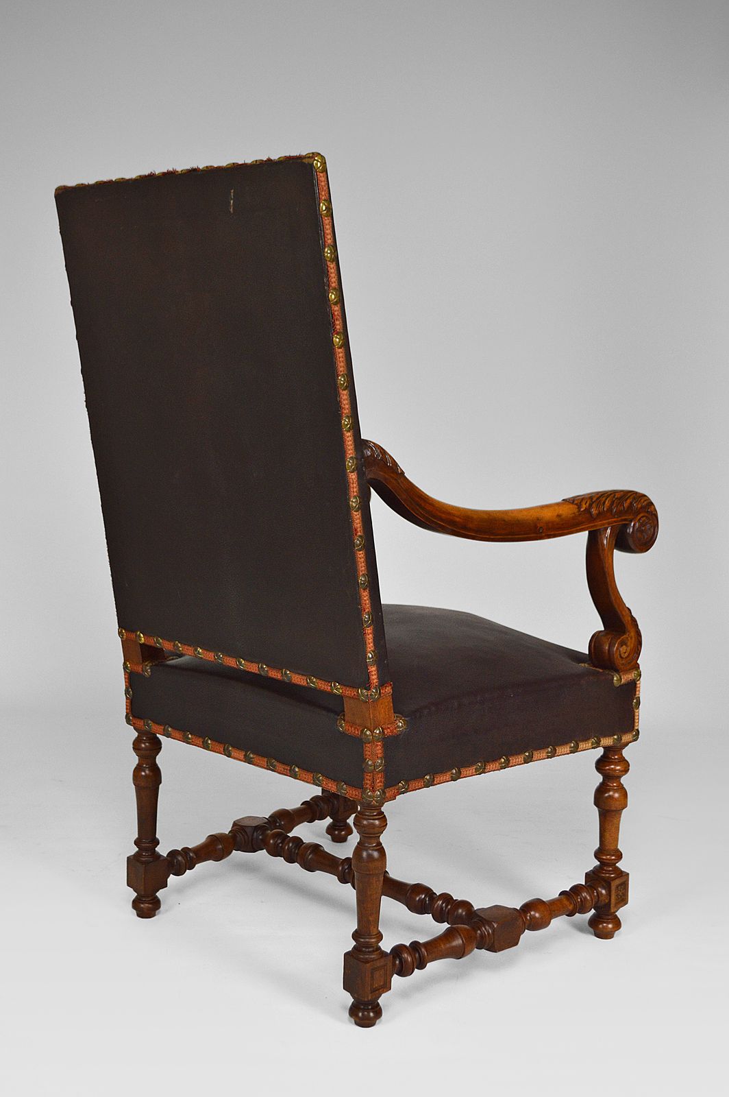Louis XIII Style Desk Chair In Leather And Carved Walnut, 1860s photo 2700.0