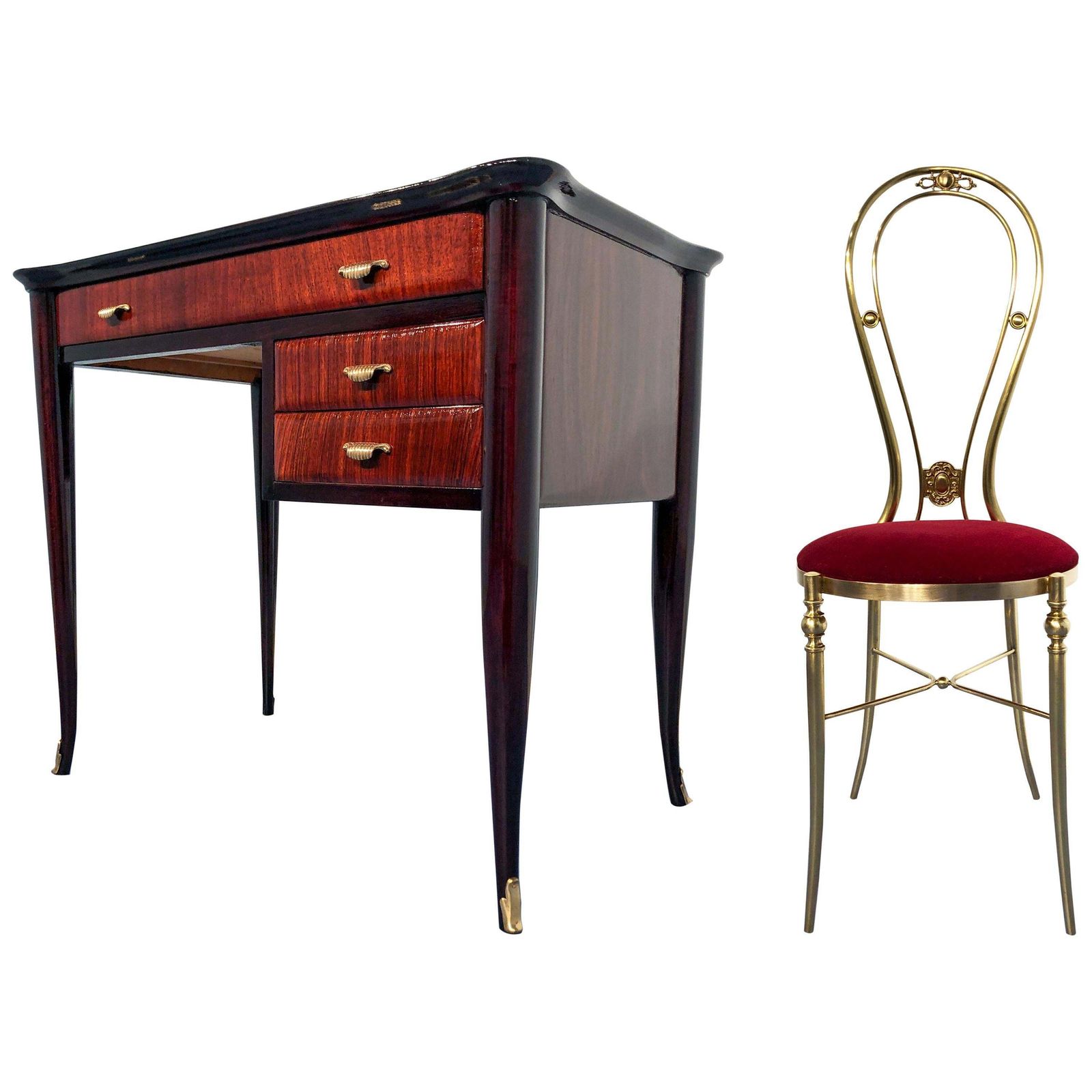 Italian Midcentury Small Desk With Chair Attributed To Paolo Buffa, 1950s