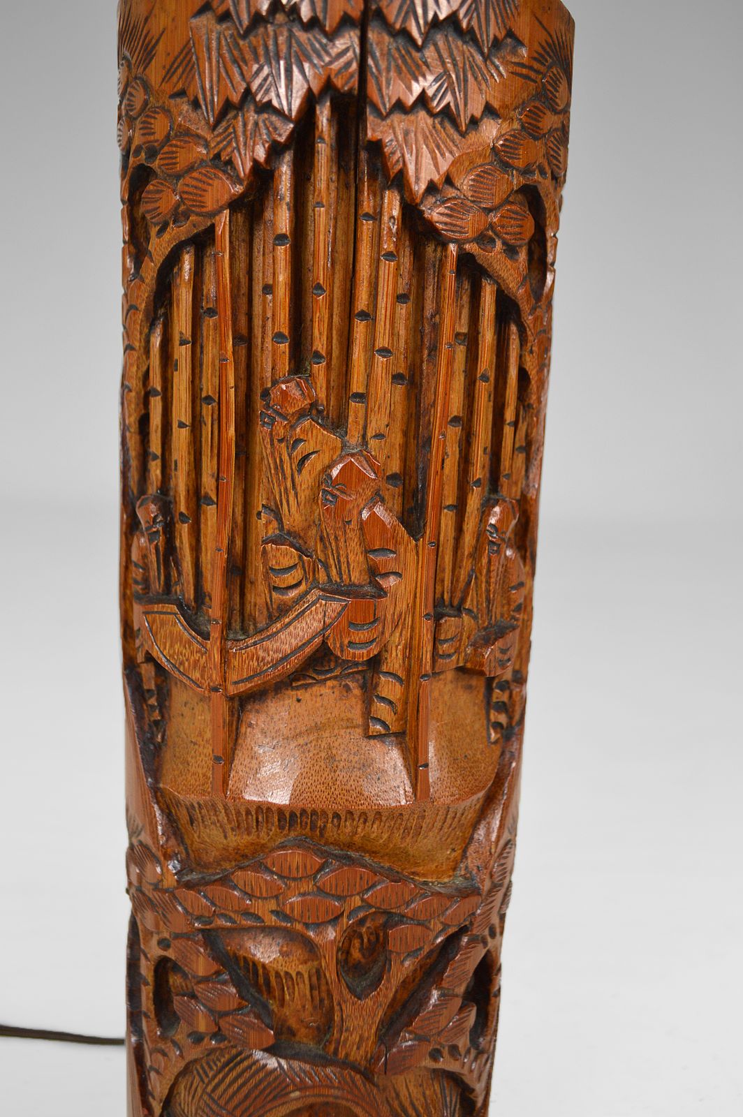 Asian Living Room Table Lamp In Carved Wood, 1940s photo furniture