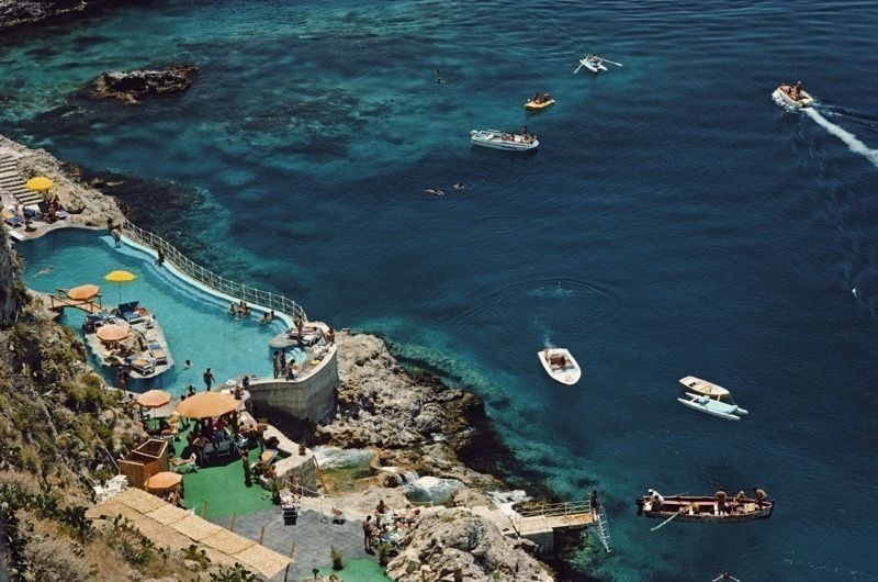 Slim Aarons 'Hotel Taormina' 1975 C Type Print Framed In Black photo furniture