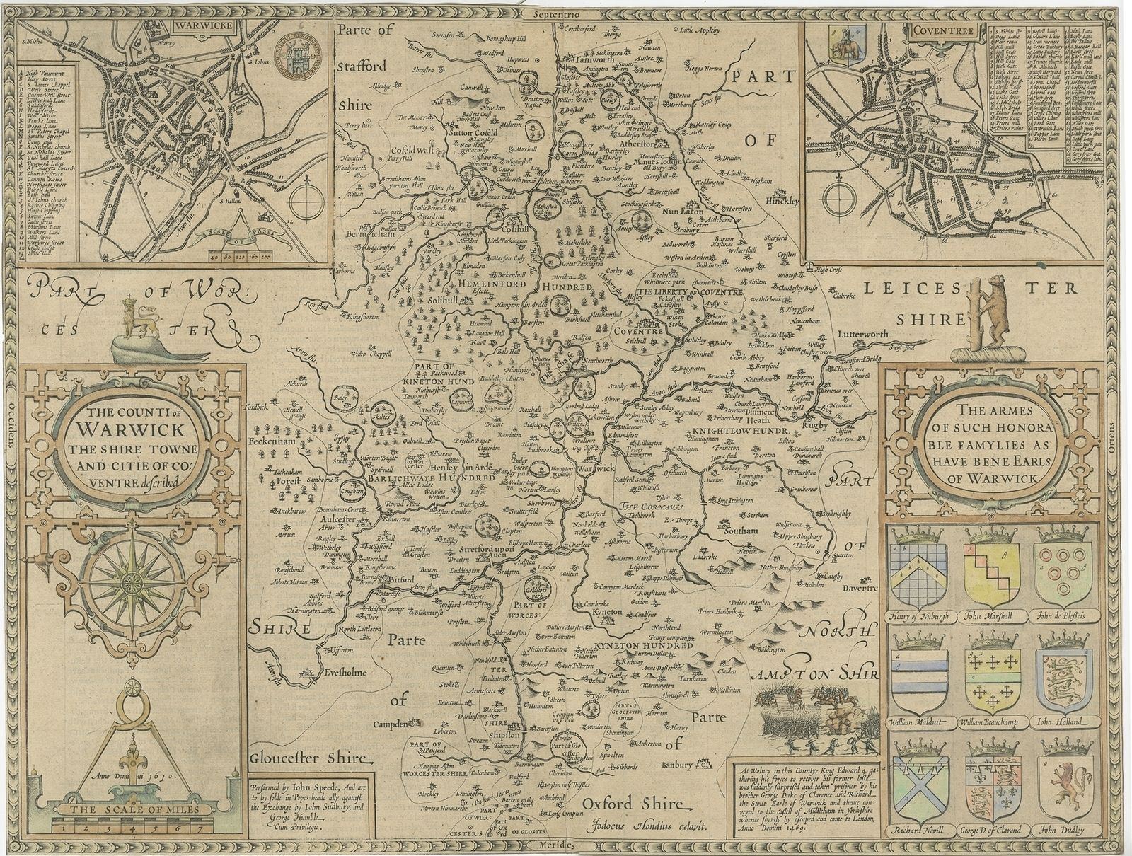 Antique Map Of Warwickshire By Speed (C.1614)