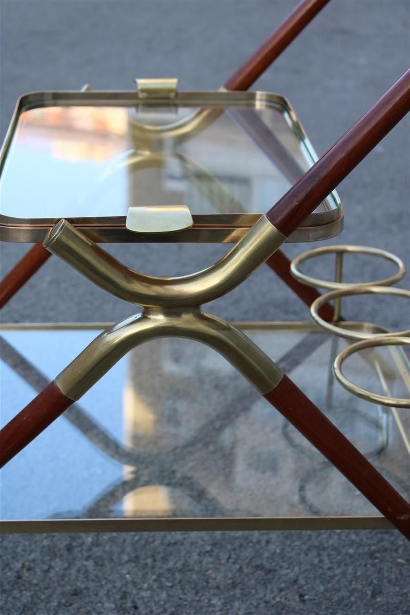 photo furniture Midcentury Italian Design Bar Cart Wood And Brass Gold Glass Top Removable Tray