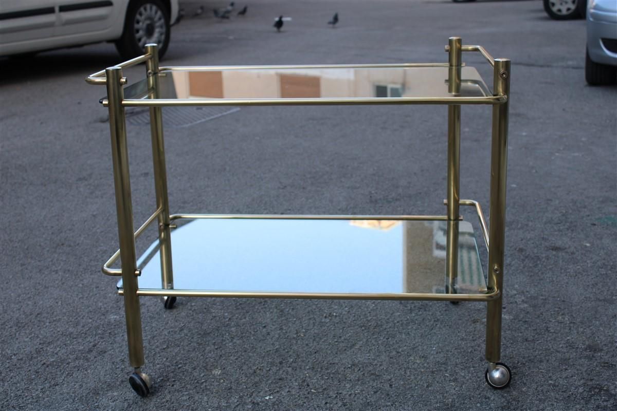 Minimal Bar Cart Italian Design Gold Brass 1970s Glass Transparent Top photo for sale