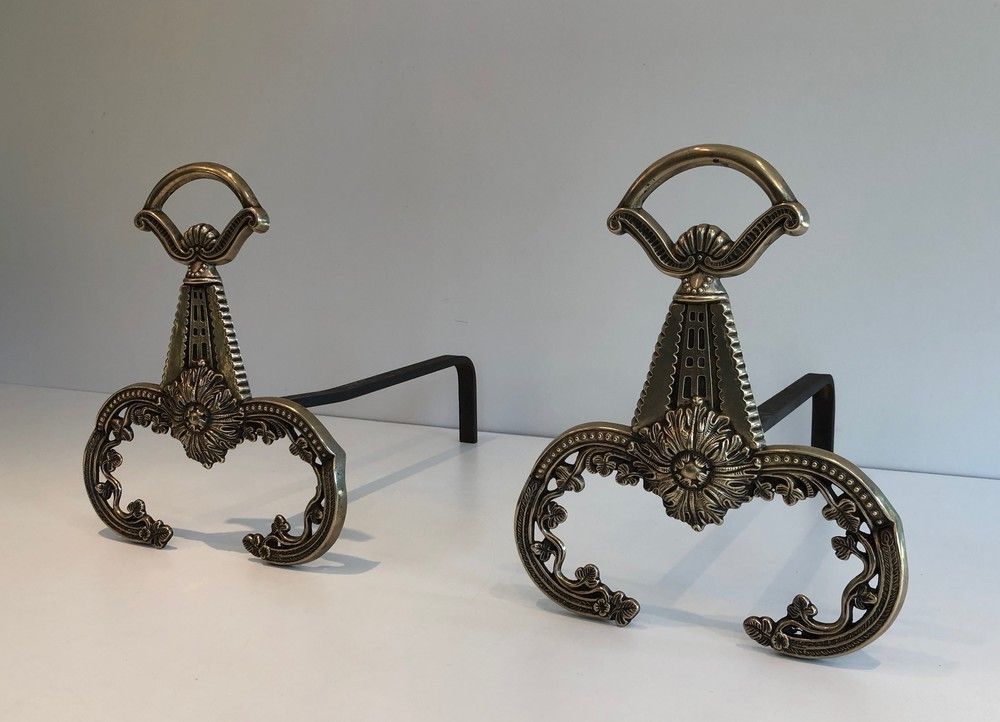 Pair Of Neoclassical Style Bronze Andirons. French. Circa 1900 photo for sale