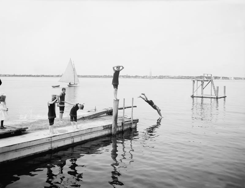 'Bathing At Manhansett House' Circa 1904 Oversize Archival Pigment Print Framed In White photo furniture