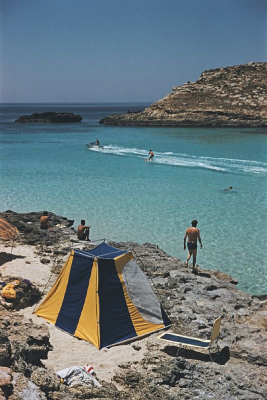 Slim Aarons 'Mellieha Beach, Malta' 1959 Oversize C Type Print Framed In White photo furniture
