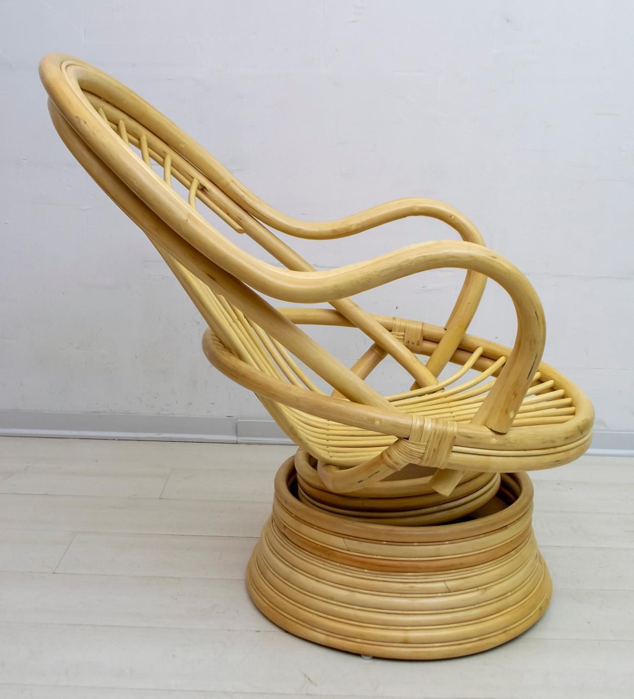 Mid Century Modern Swivel And Rocking Armchair Bamboo, 1970s photo for sale