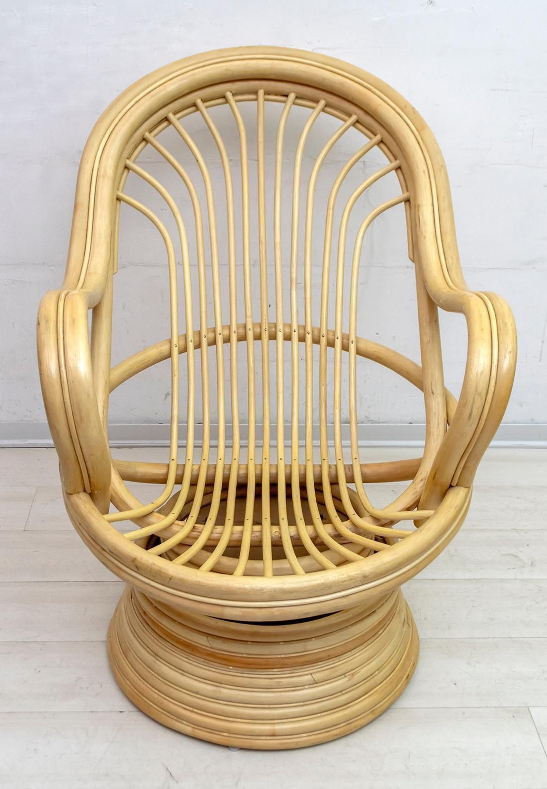 Mid Century Modern Swivel And Rocking Armchair Bamboo, 1970s photo buy