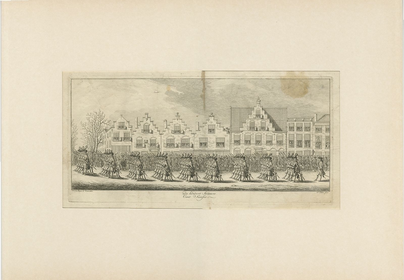 Pl.3 Antique Print Of The Funeral Procession Of Anna Van Hannover By Fokke (1761)