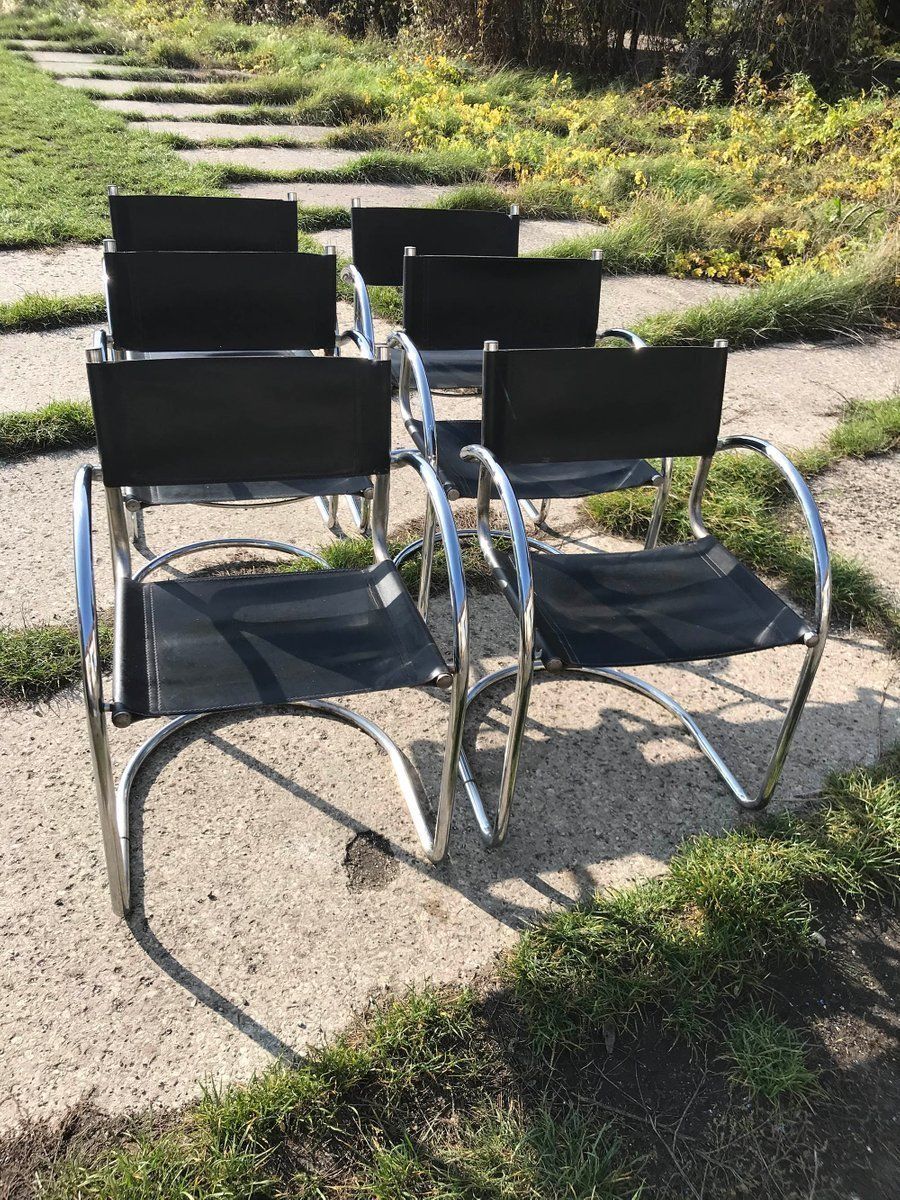 V Intage Italian Bauhaus Chrome Dining Chairs, 1970s, Set Of 6