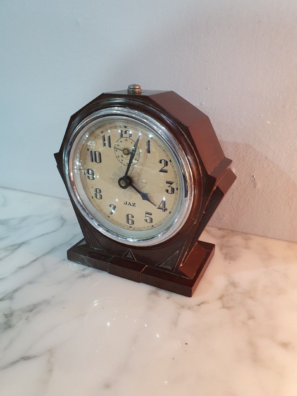 French Art Deco Jaz Bakelite Travel Alarm Clock C.1930 photo for sale