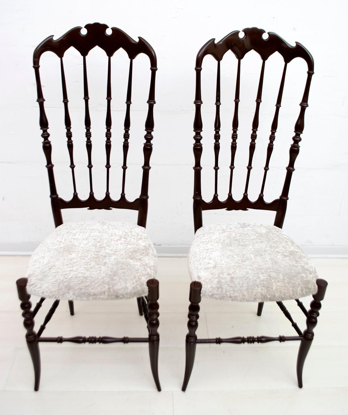 Pair Of Gaetano Descalzi Mid Century Italian Chiavari High Back Chairs, 1950s photo furniture
