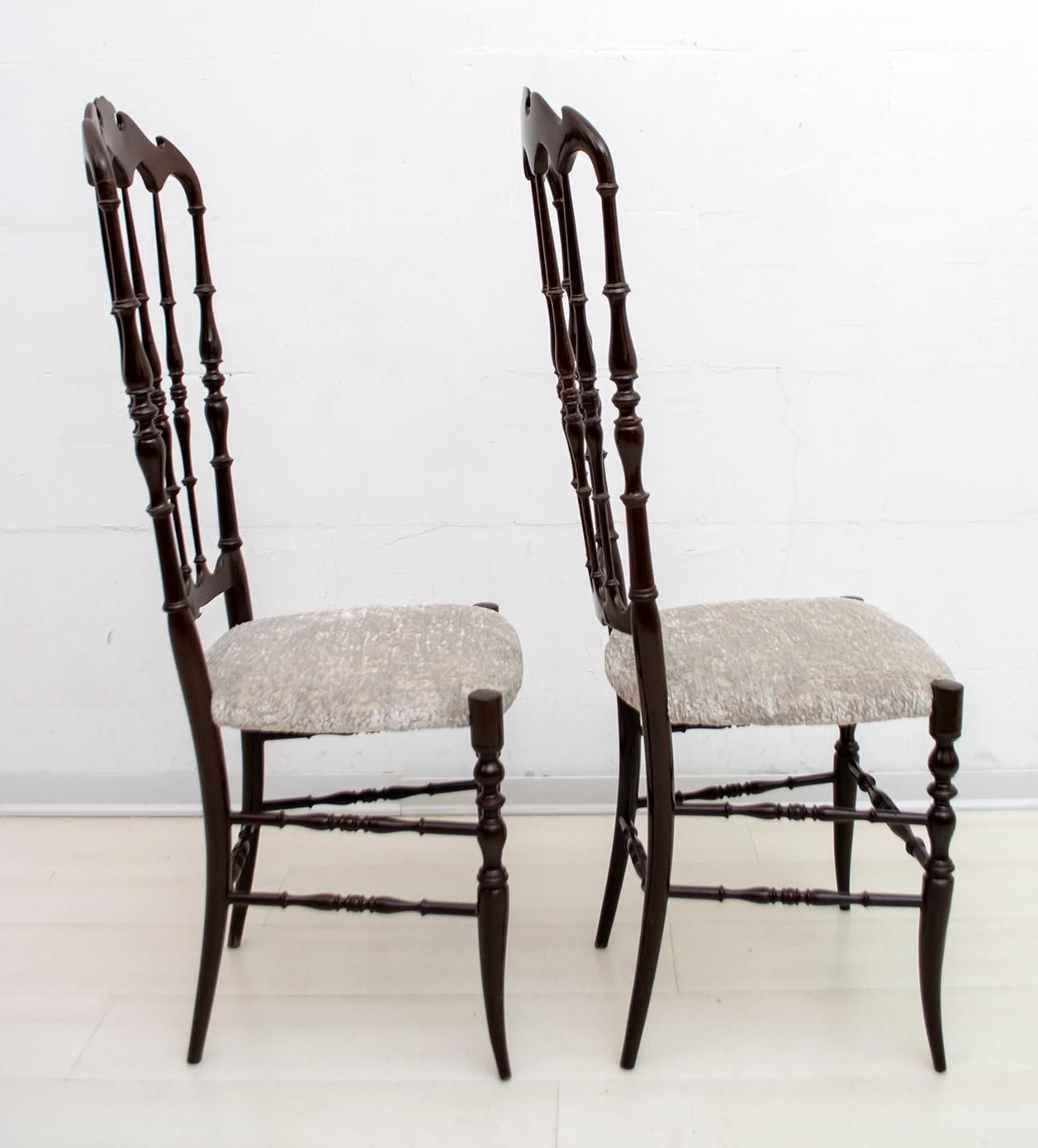 Pair Of Gaetano Descalzi Mid Century Italian Chiavari High Back Chairs, 1950s photo Furniture