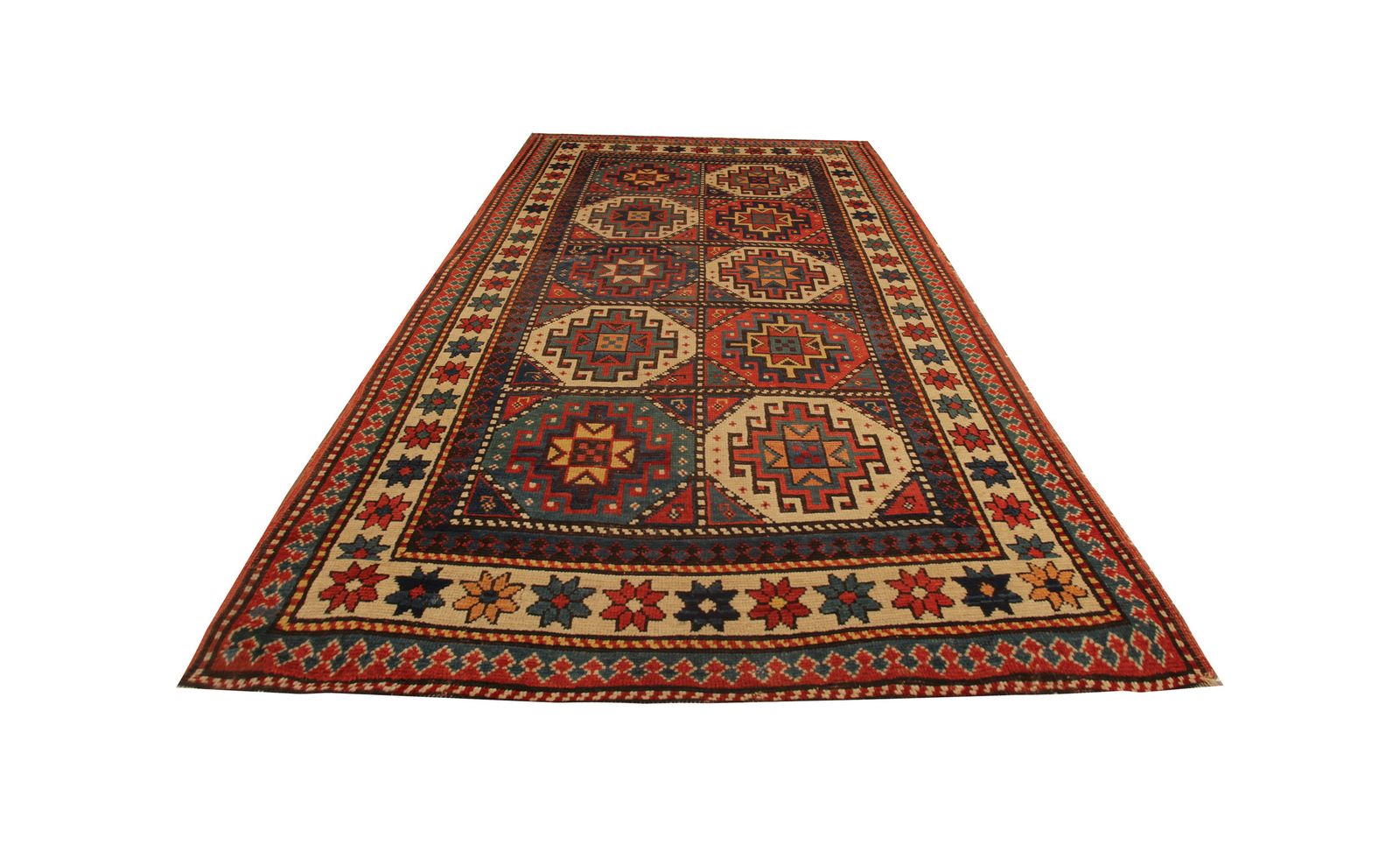 Rare Handwoven Antique Kazak Area Rug, Traditional Geometric Carpet  100x206 Cm photo Textiles