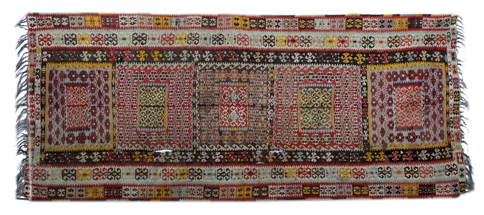 Large Antique Kilim Rug, Handwoven Geometric Turkish Flat Weave Carpet 158x438 Cm photo furniture