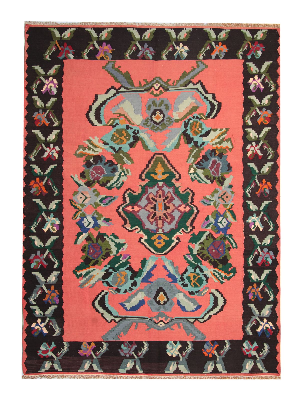 Vintage Anatolian Kilim, Handmade Carpet Geometric Flat Weave Rug 212 X 290 Cm