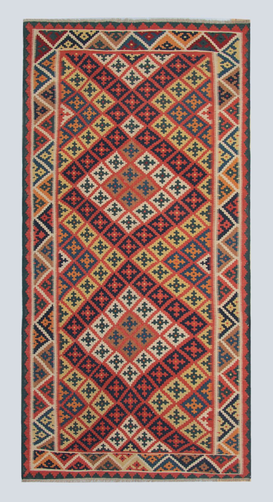 Traditional Antique Turkish Kilim Rug, Handwoven Geometric Flat Weave Rug 147x300 Cm
