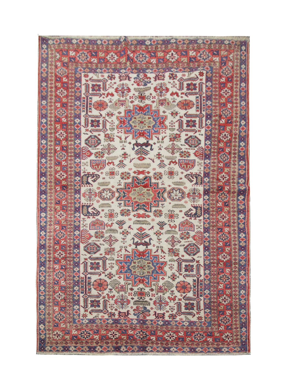 Old Oriental Vintage Rug Karakashli Carpet Caucasian Rug 134 X 216 Cm