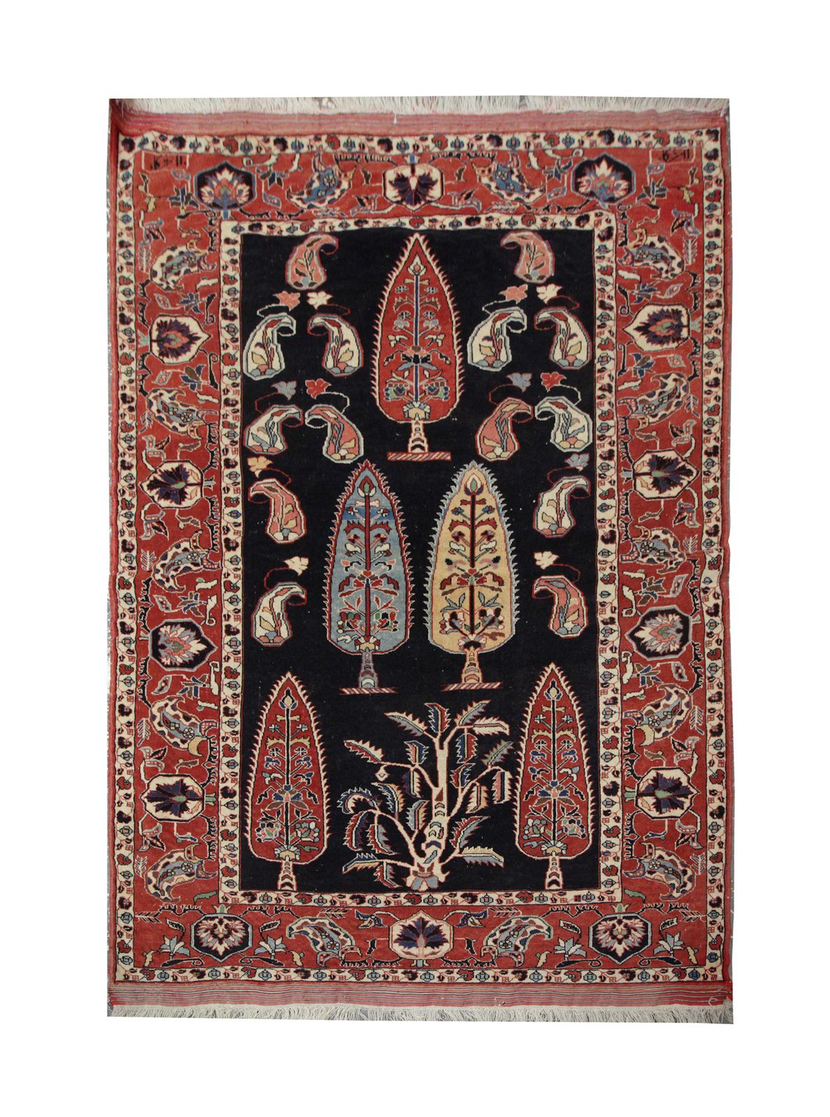 Vintage Rug Caucasian Azerbaijan Handmade Carpet Paisley Design 132x162cm