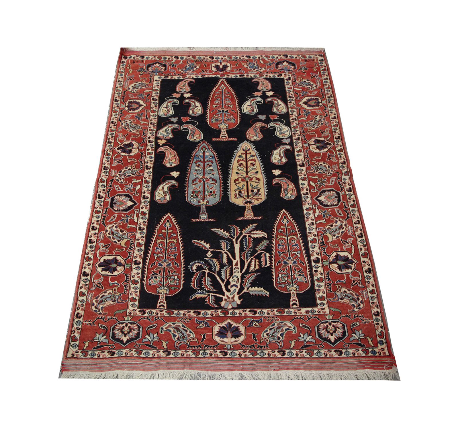 Vintage Rug Caucasian Azerbaijan Handmade Carpet Paisley Design 132x162cm photo furniture