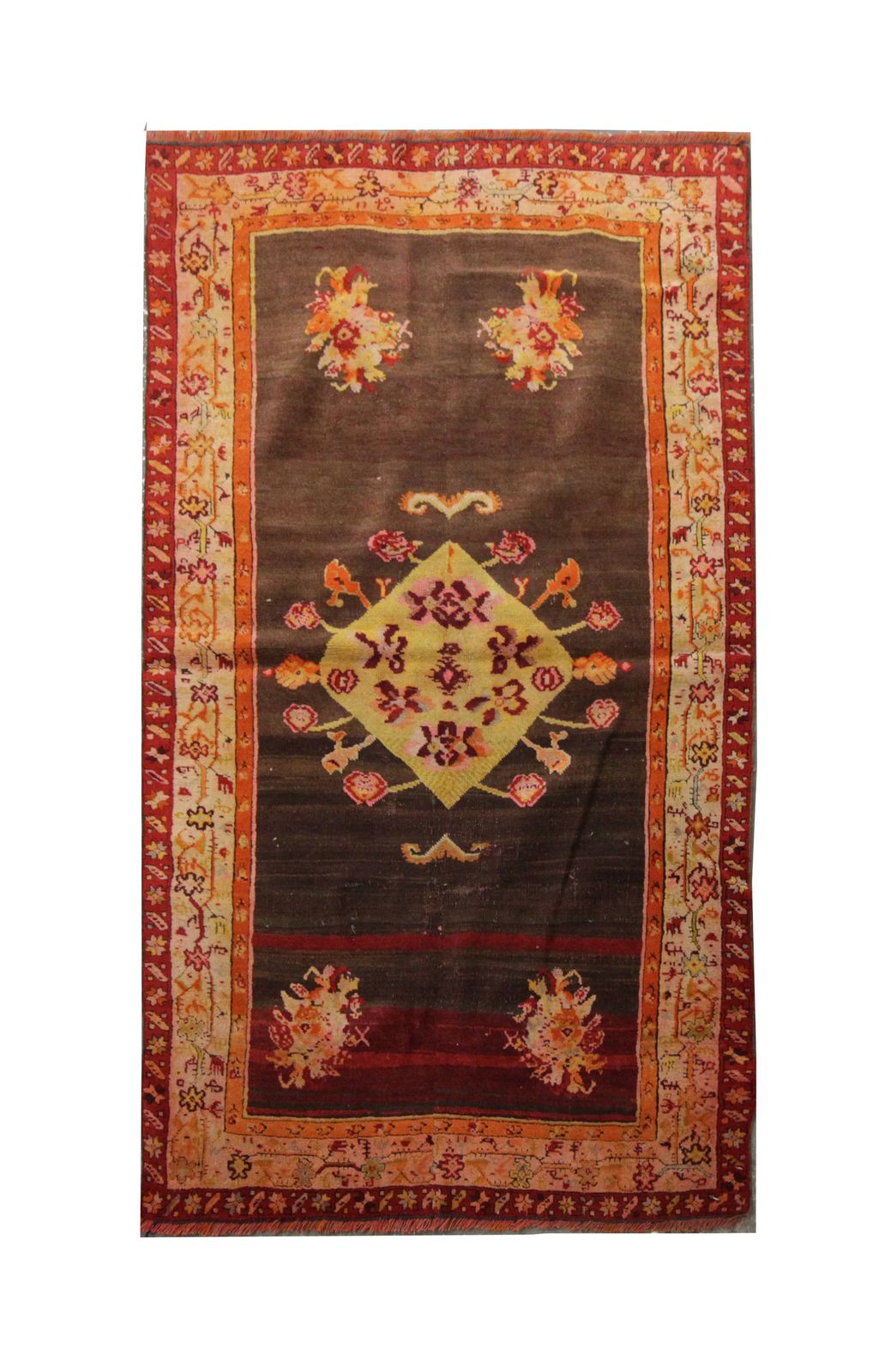 Small Vintage Rug Handmade Carpet Caucasian Karabagh, Brown Wool 90x165cm