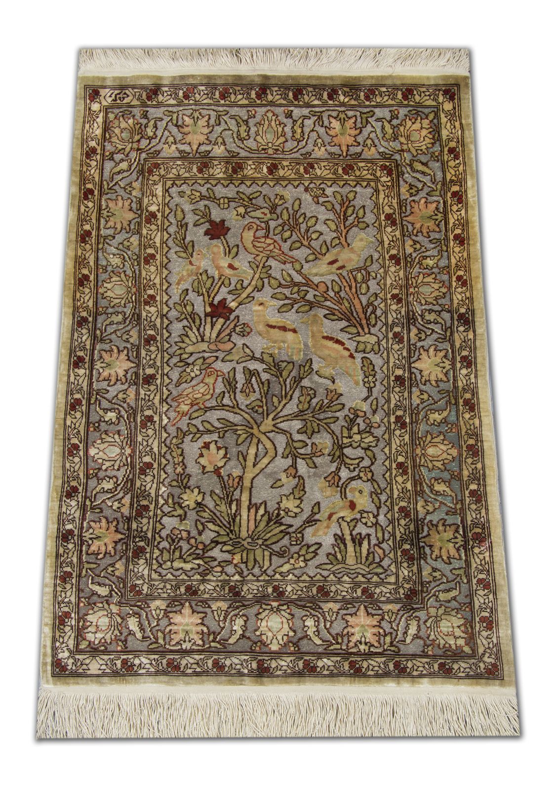 Small Oriental Handmade Carpet Turkish Hereke Metallic Silk Rug 50x183 Cm photo furniture