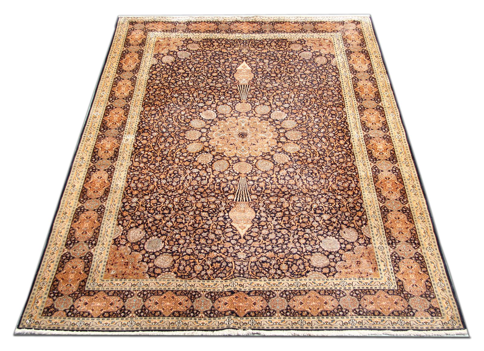 Handmade Carpet Indian Pure Silk Agra Rug, Brown Floral 124x181 Cm photo furniture