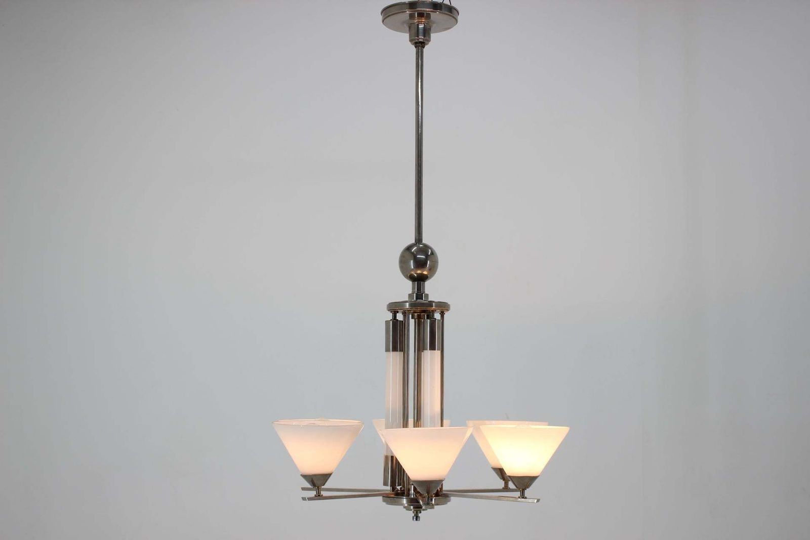 Big Original Art Deco, Bauhaus Chrome Pendant, 1930s / Functionalism photo furniture