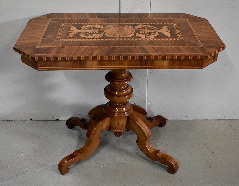 Inlaid Gueridon Table, In Walnut And Light Wood   2nd Part Of The 19th Century