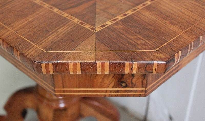 Furniture Inlaid Gueridon Table, In Walnut And Light Wood   2nd Part Of The 19th Century photo