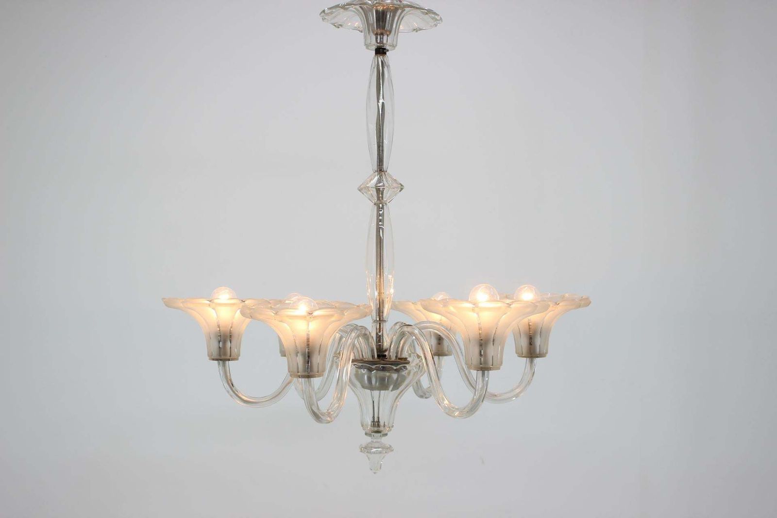 Set Of Two Big Prestige Beautiful Art Deco Glass Chandeliers, 1920s photo for sale