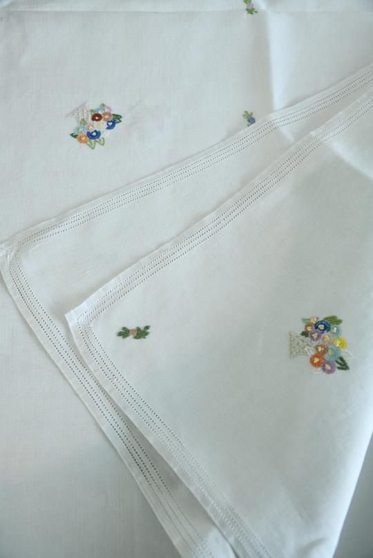 Vintage Square Tablecloth Embroidered Flower Baskets photo furniture
