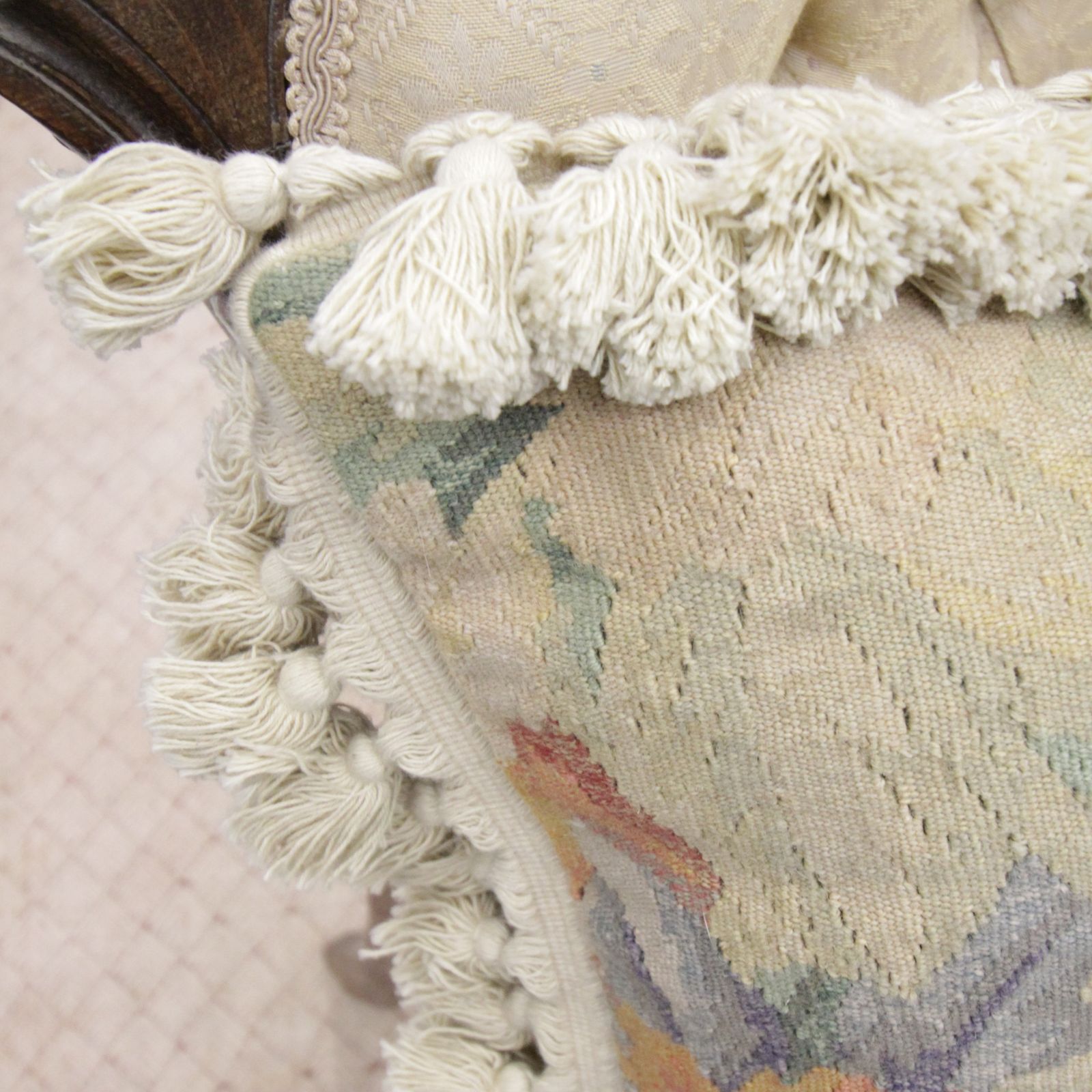 Cream Fruit French Aubusson Cushion Cover, Handwoven Needlepoint Wool Cushion photo for sale