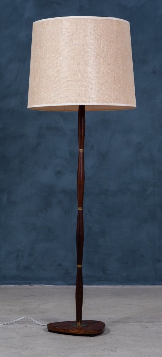 Mid Century Danish Rosewood & Brass Floor Lamp, 1960s photo for sale