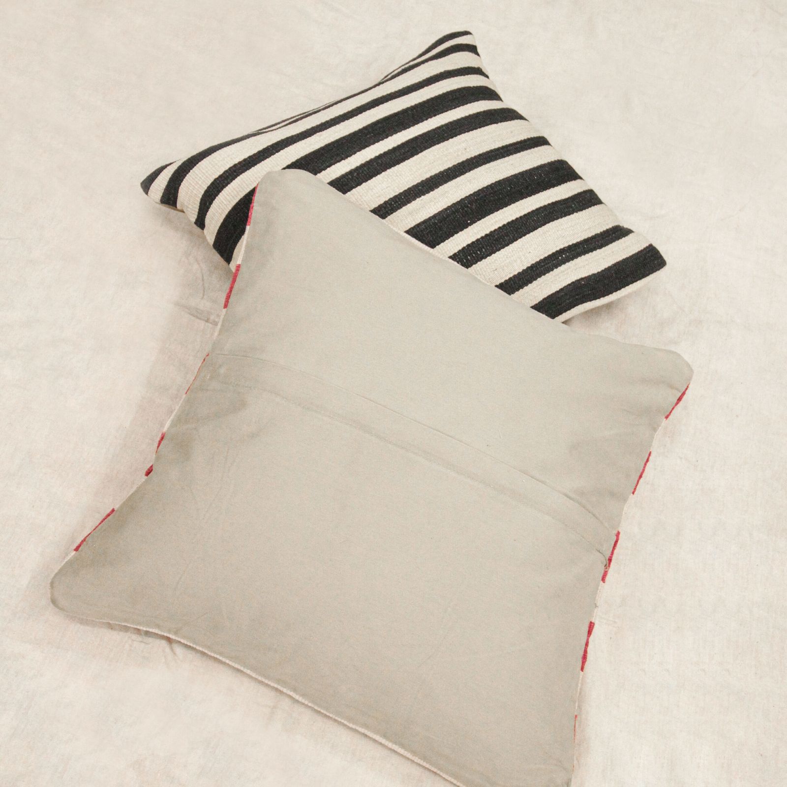 Large Striped Kilim Pink Cream Cushion Cover, Handwoven Scatter Cushion photo furniture