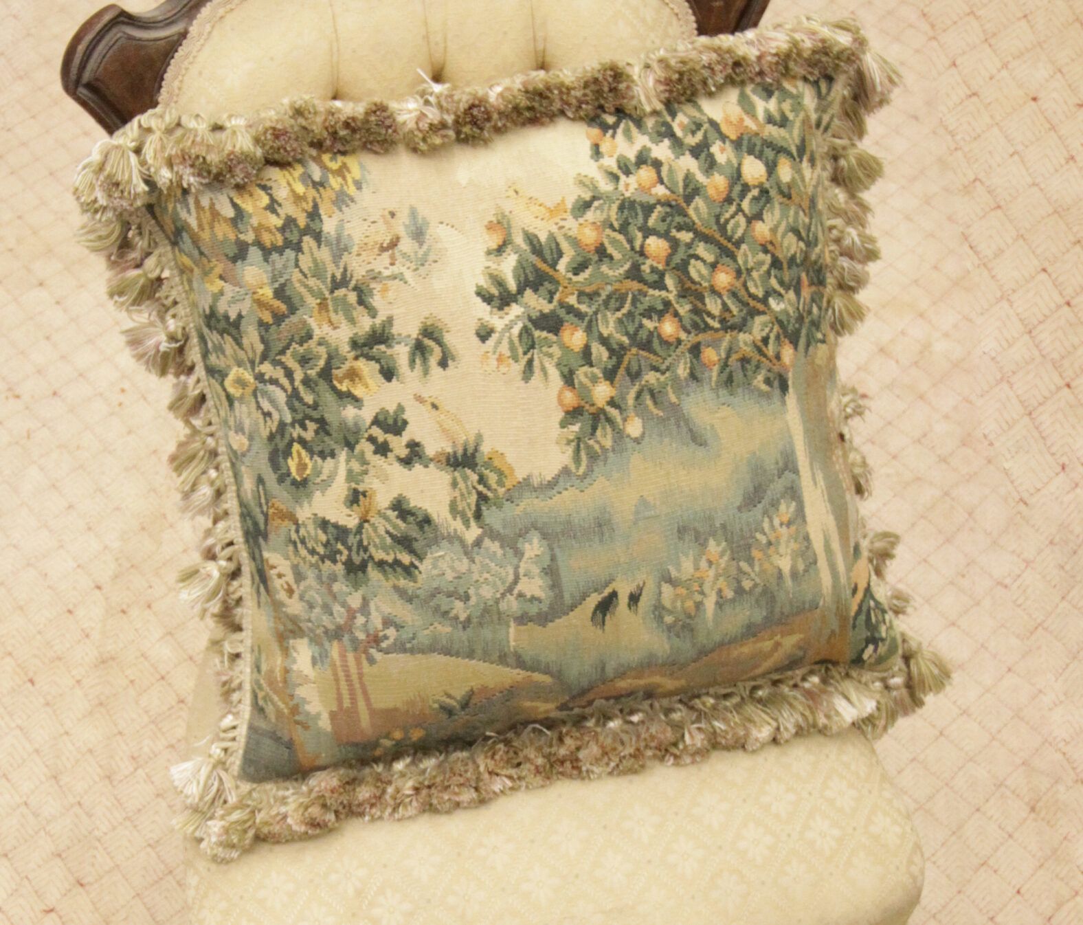 Handmade French Aubusson Cushion Cover, Traditional Needlepoint Scatter Cushion