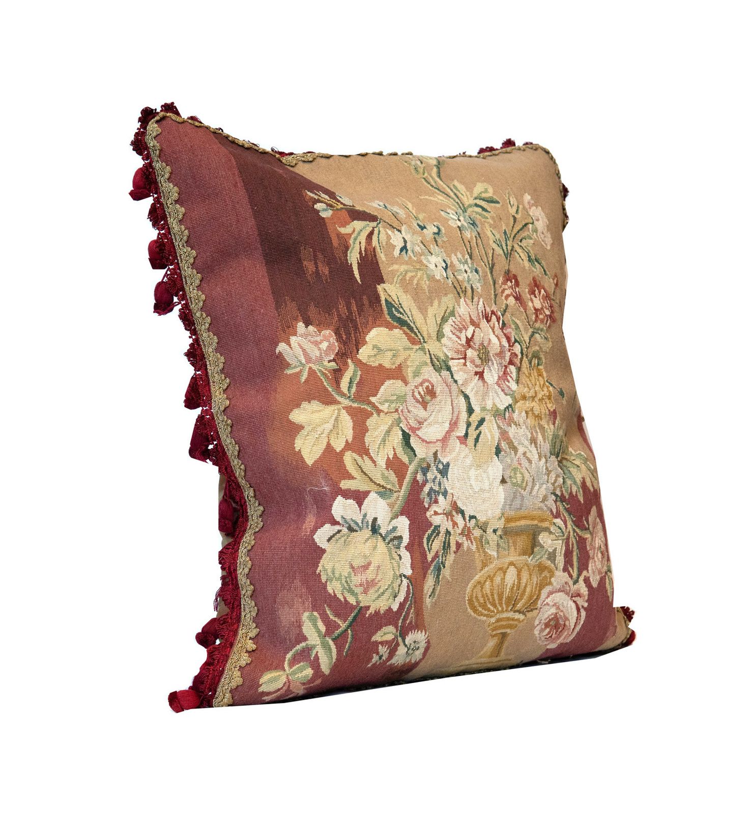 Traditional French Aubusson Cushion Cover, Handmade Tapestry Needlepoint Cushion Cover photo furniture