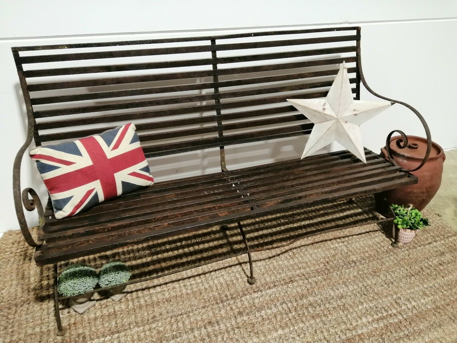Antique Victorian Cast Iron Strap Bench photo for sale