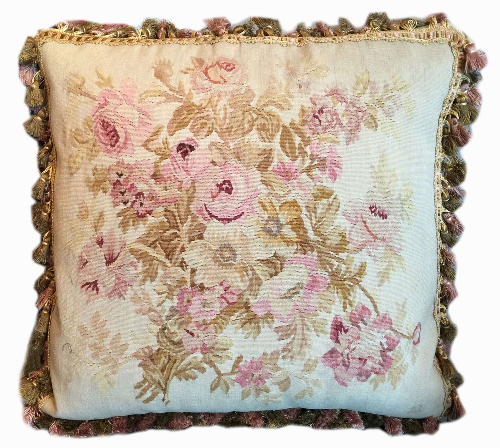 French Aubusson Style Cushion Cover, Handwoven Oriental Wool Scatter Cushion photo furniture