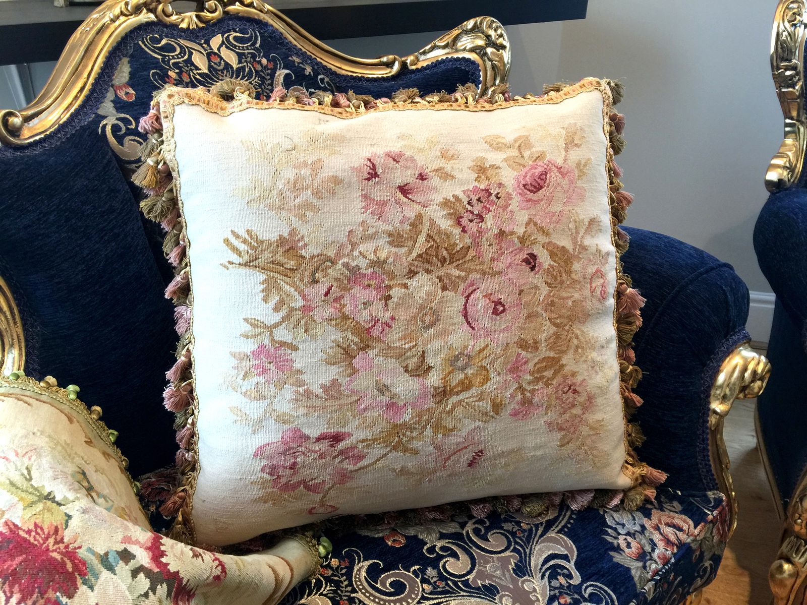 photo furniture French Aubusson Style Cushion Cover, Handwoven Oriental Wool Scatter Cushion