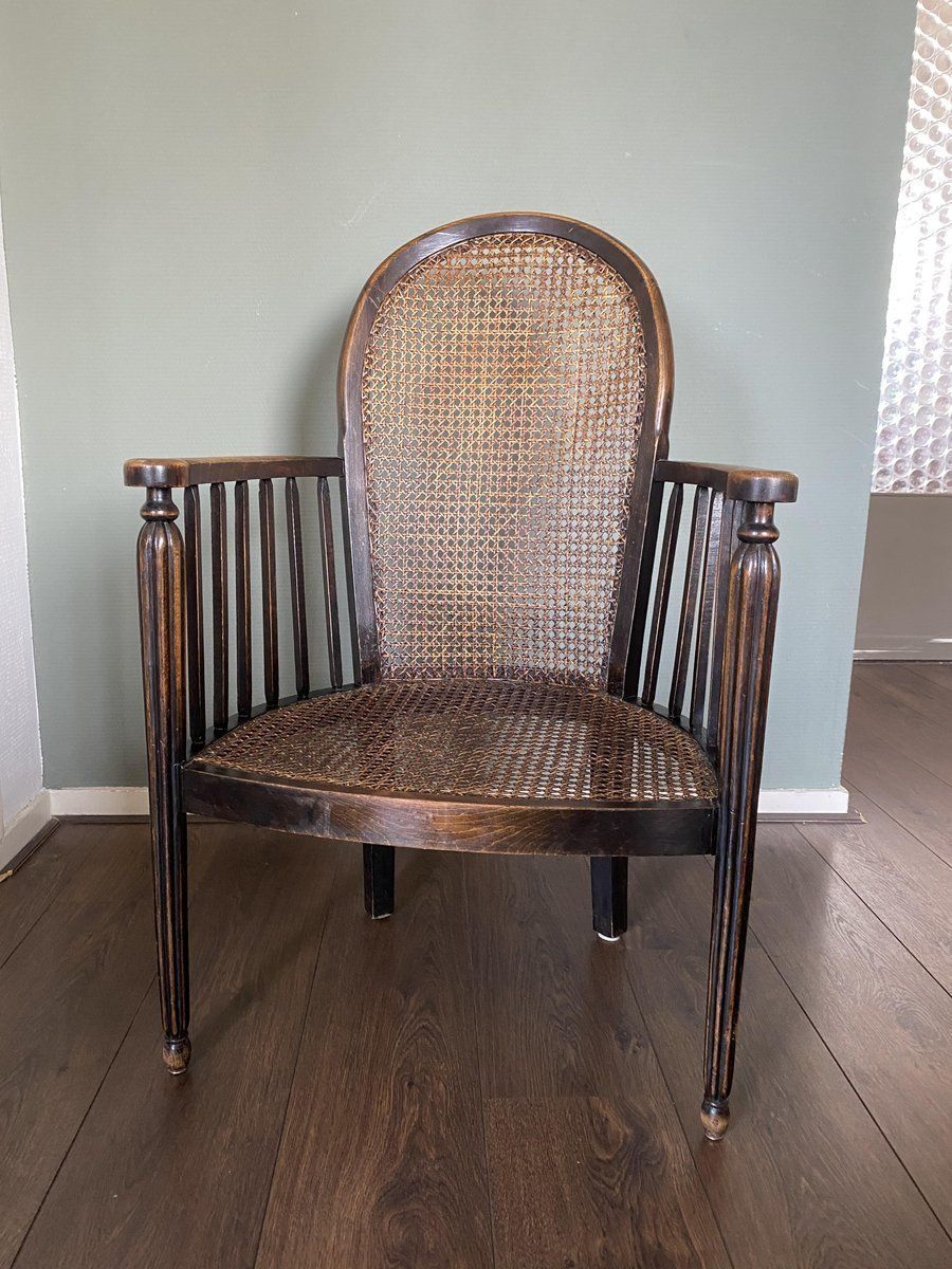 Vintage Art Deco Wood And Rattan Easy Chair, 1920s photo vinterior