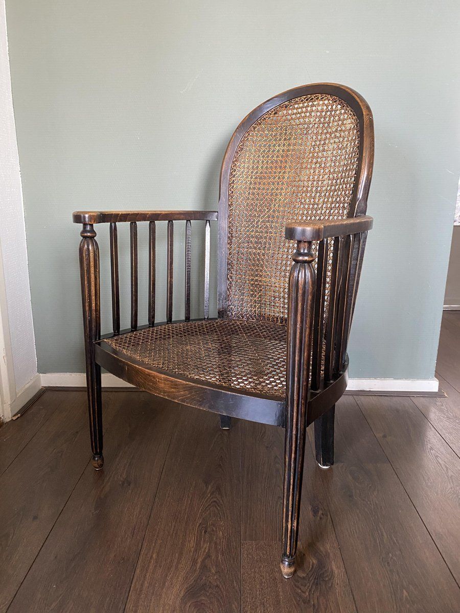 photo buy Vintage Art Deco Wood And Rattan Easy Chair, 1920s