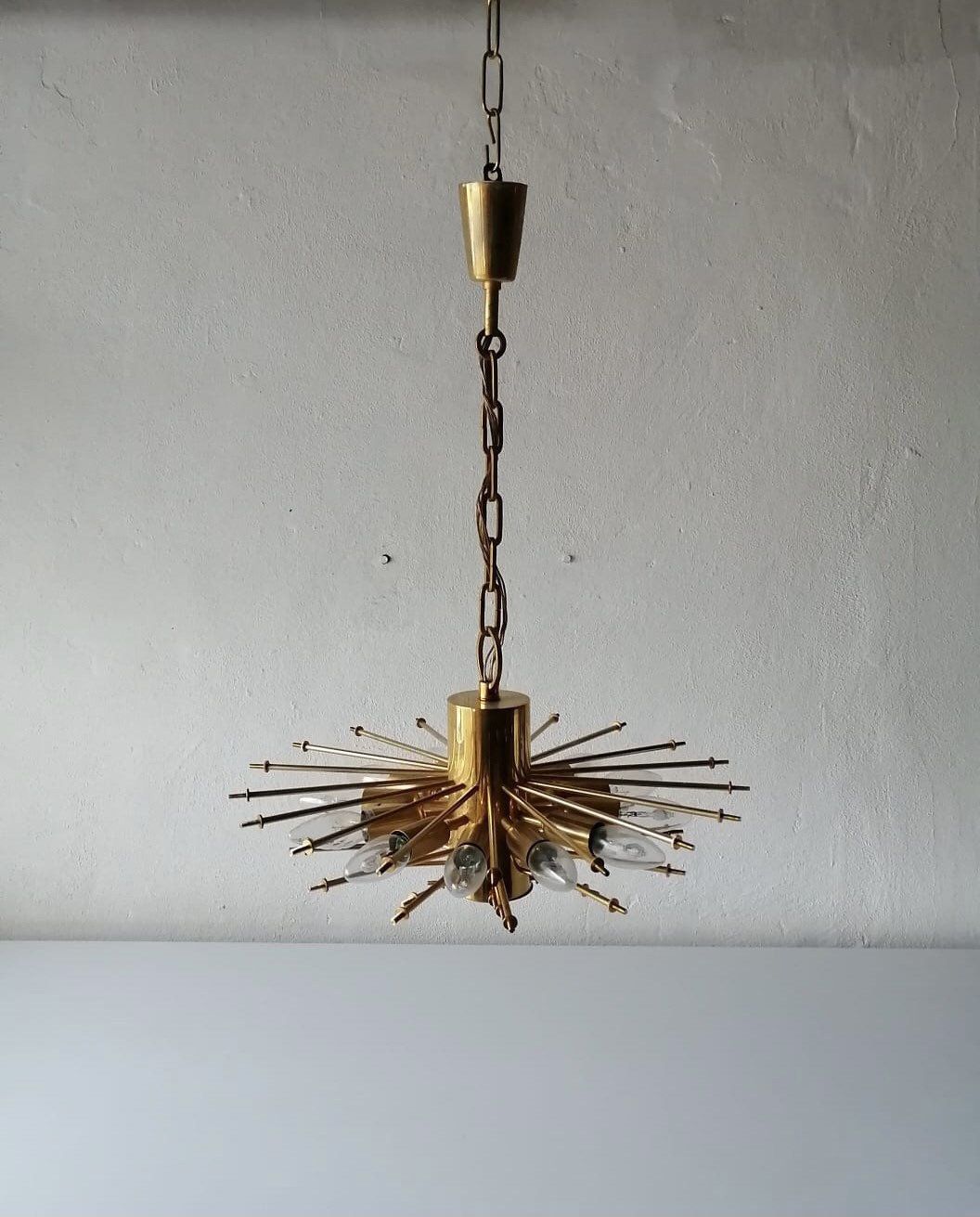 photo for sale J. T. Kalmar Franken Kg Ice Glass & Brass Chandelier 1970s Austria