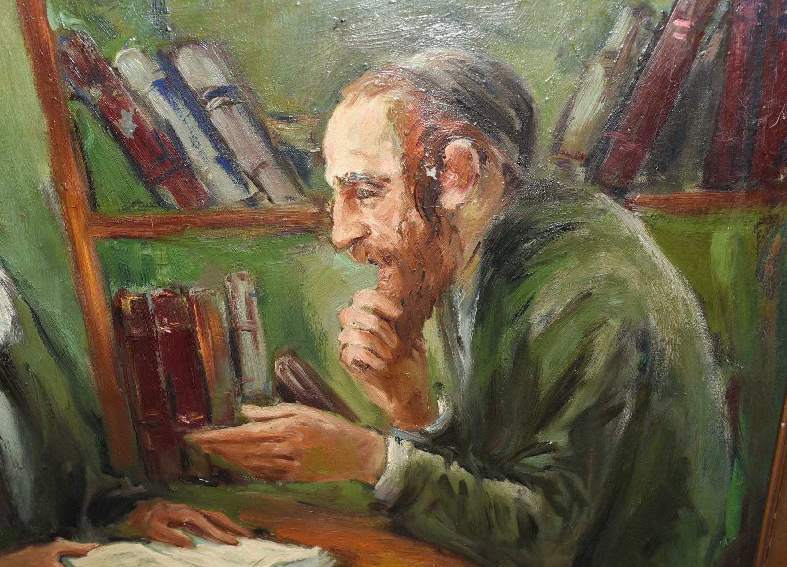 Oil Painting Jew And Rabbi Portrait Antique Yiddish Judaic Art 1930 photo vinterior