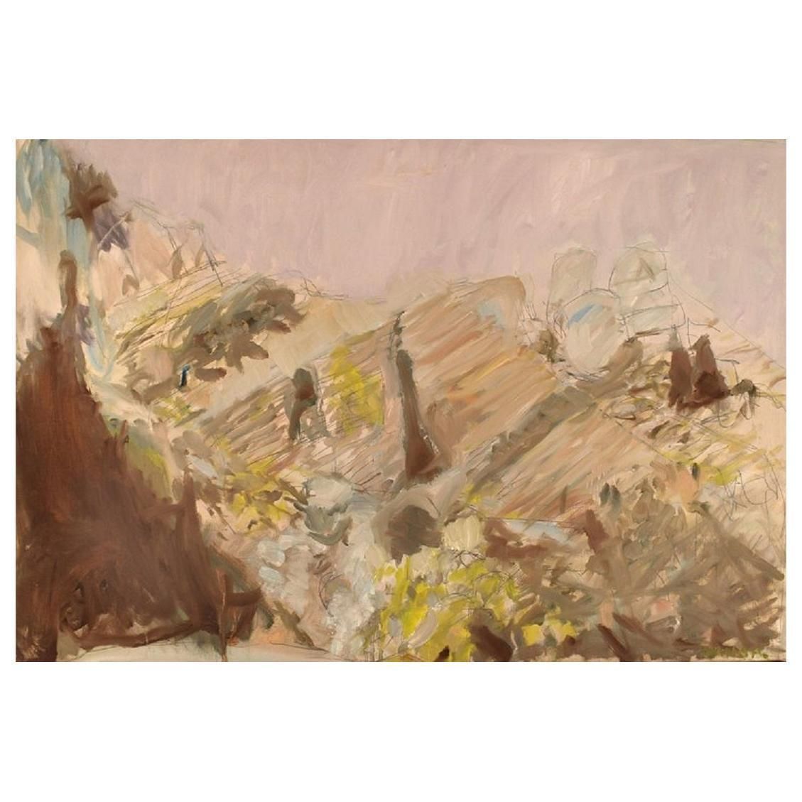 Swedish Artist, Oil On Canvas, Modernist Landscape, 1980s photo furniture