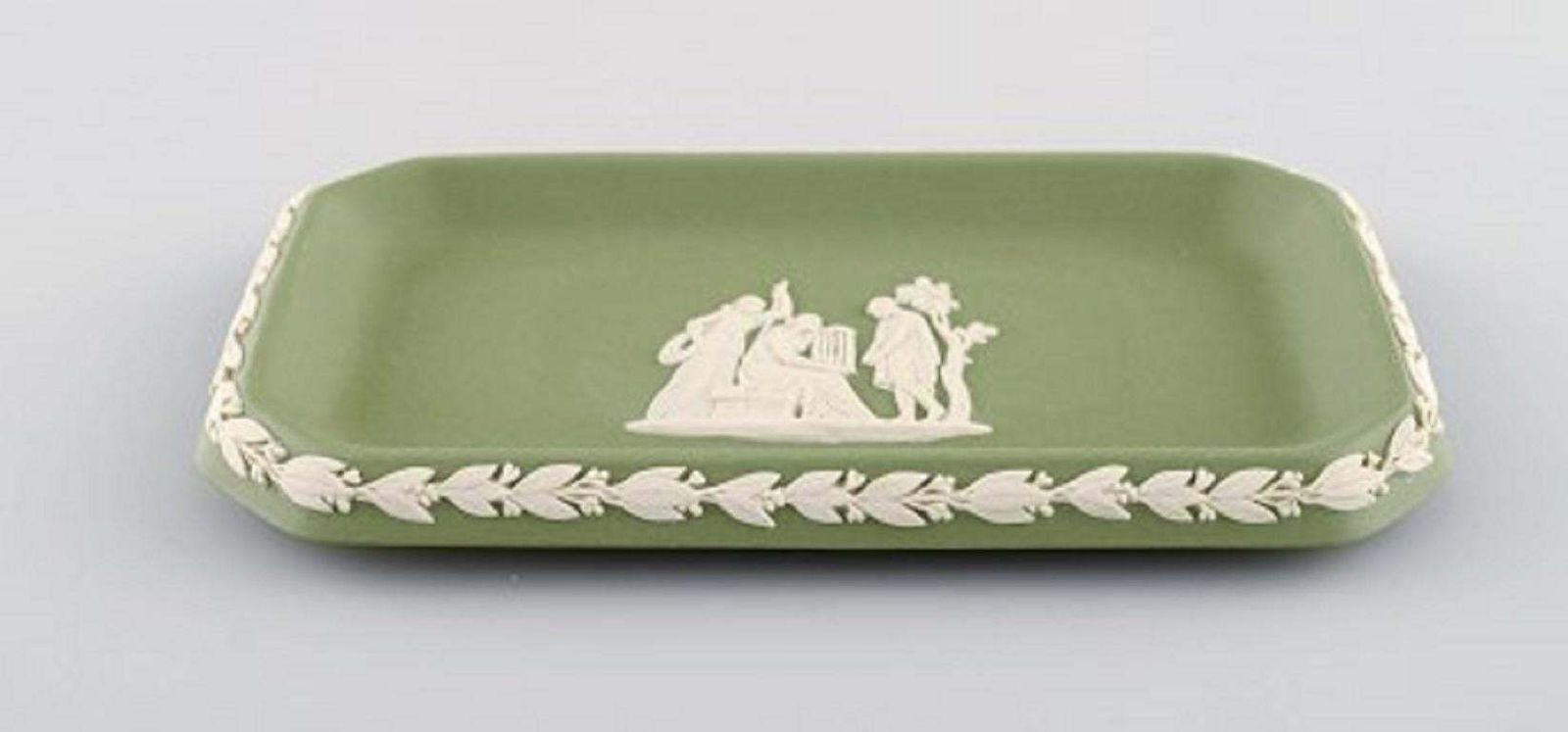 Wedgwood, England, Small Dish In Green Stoneware With Classicist Scenes