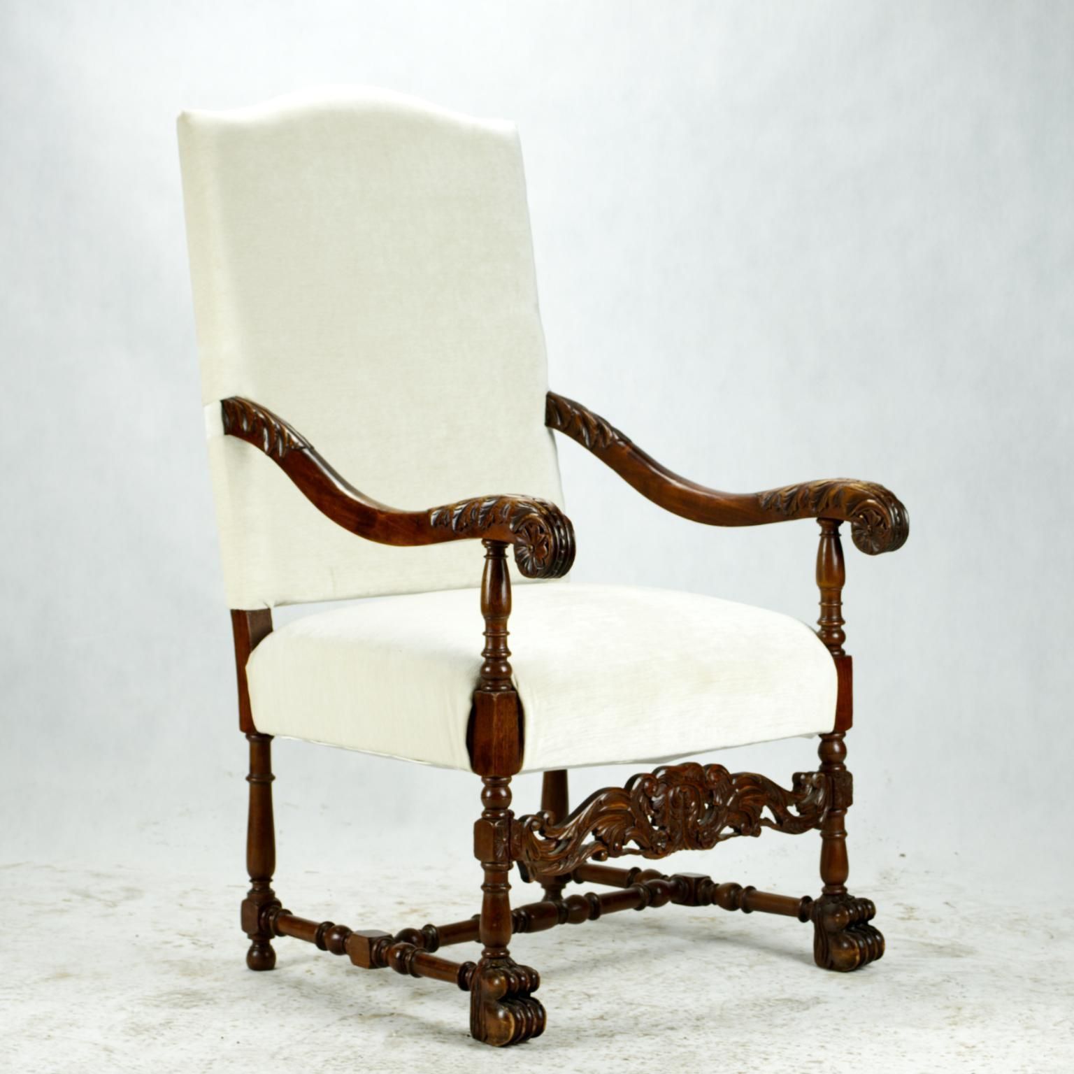 Antique Hand Carved Louis XIII Highback Armchair, 19th Century photo buy