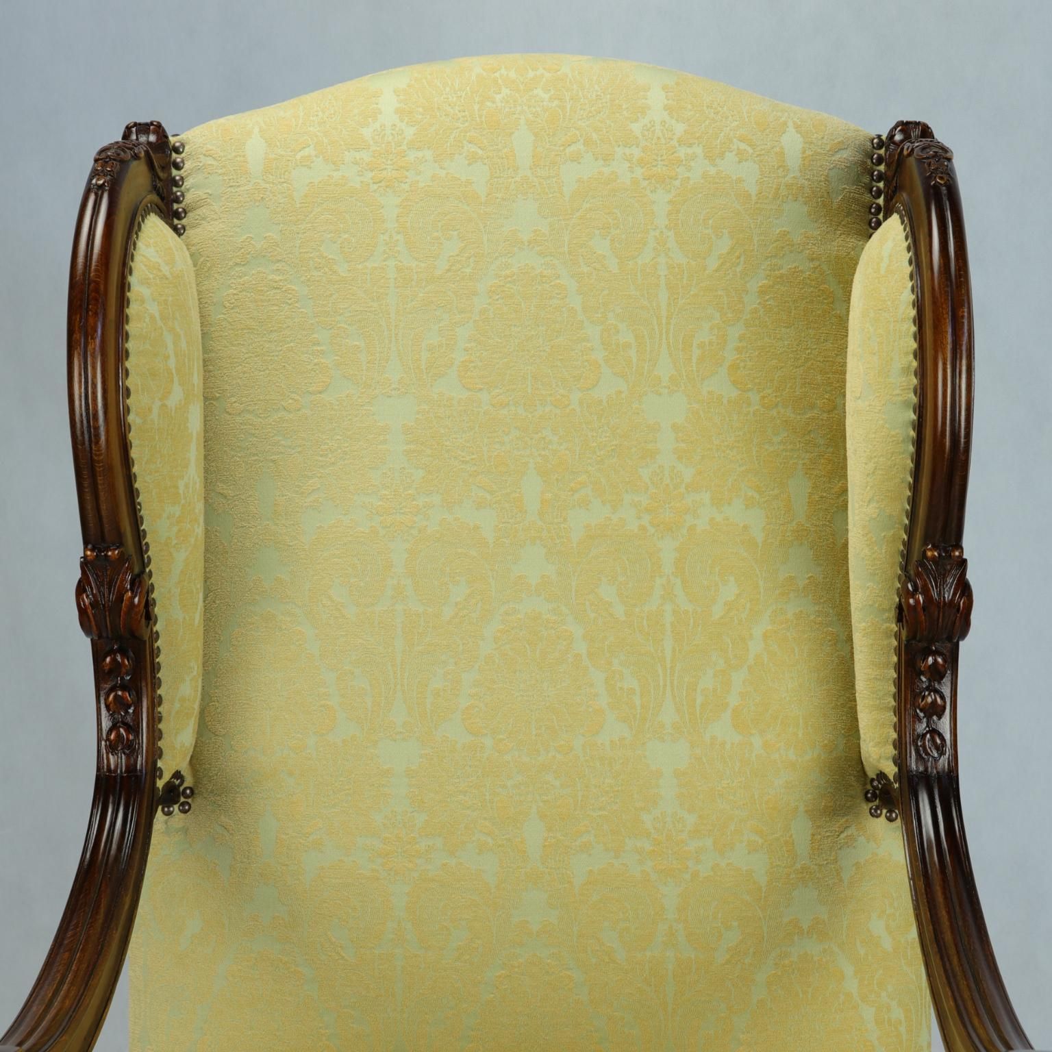 Fully Restored Hand Carved French Louis XIV Walnut Wingback Armchair, 1800s photo for sale
