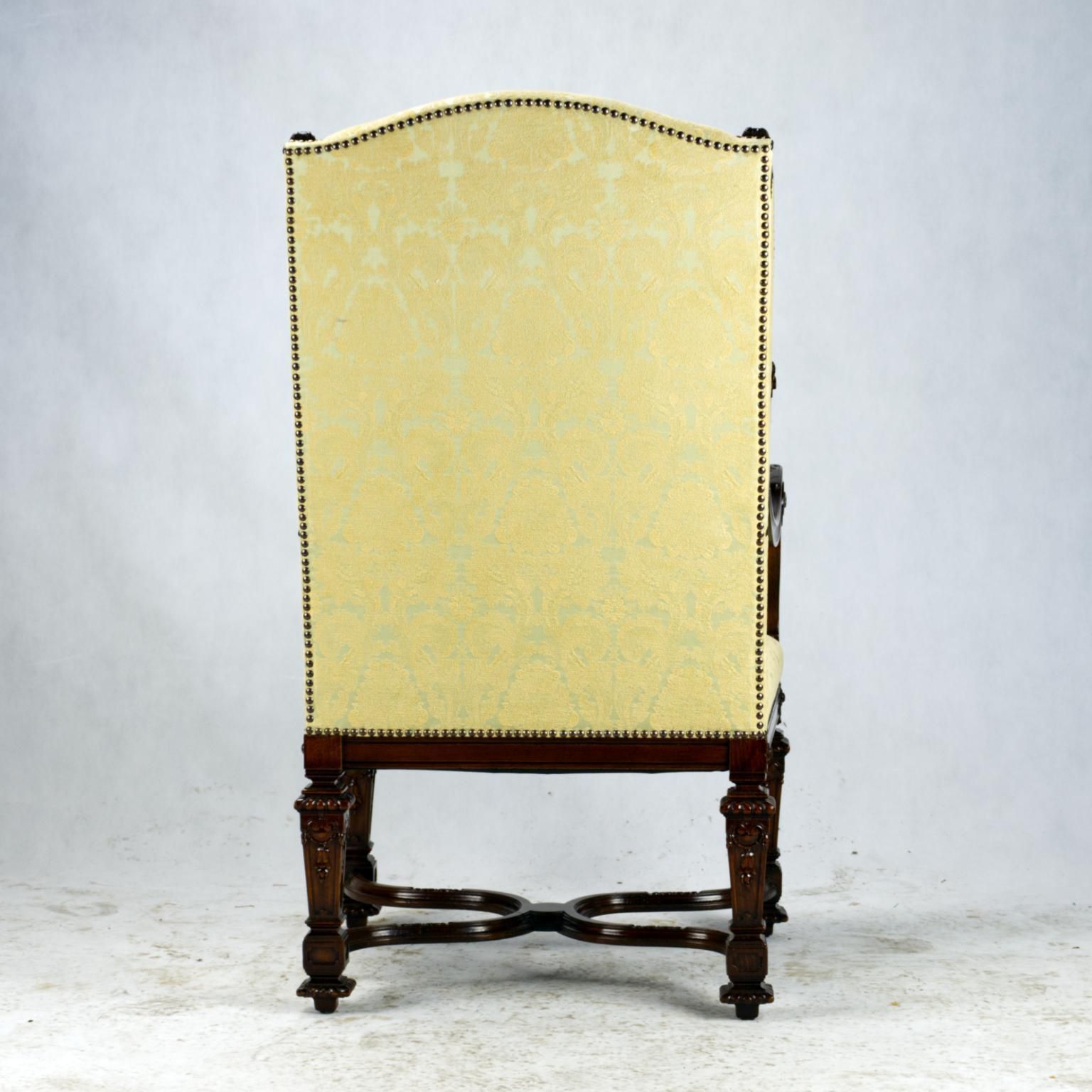 photo for sale Fully Restored Hand Carved French Louis XIV Walnut Wingback Armchair, 1800s