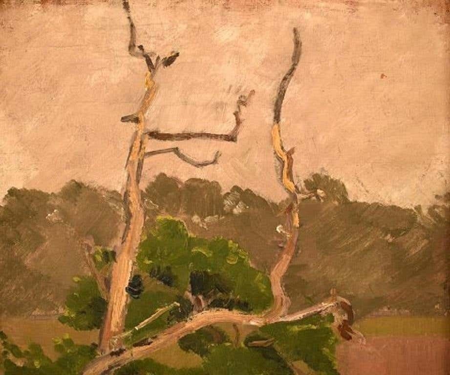 J.S. Tojstov, Russia, Oil On Canvas, Landscape With Treetop, Dated 1929 photo for sale